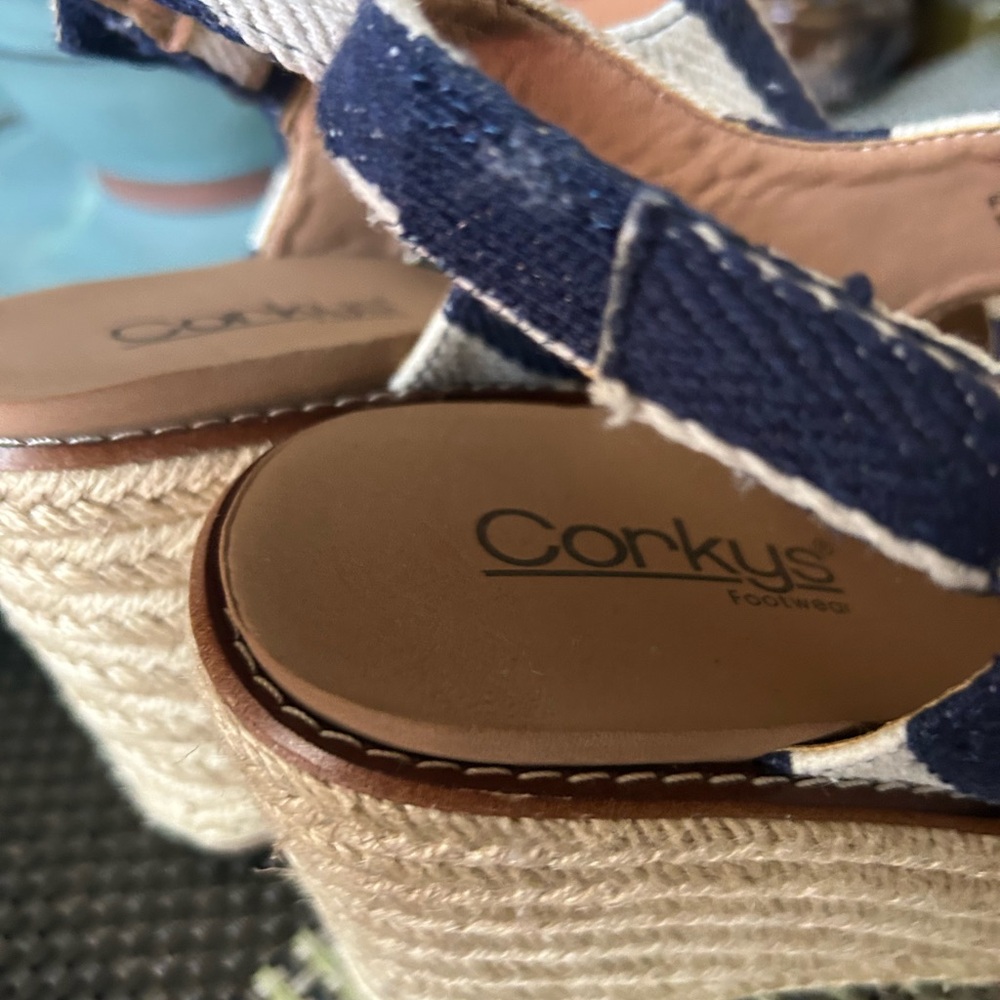 Corkys Navy Espadrille Wedge Sandals